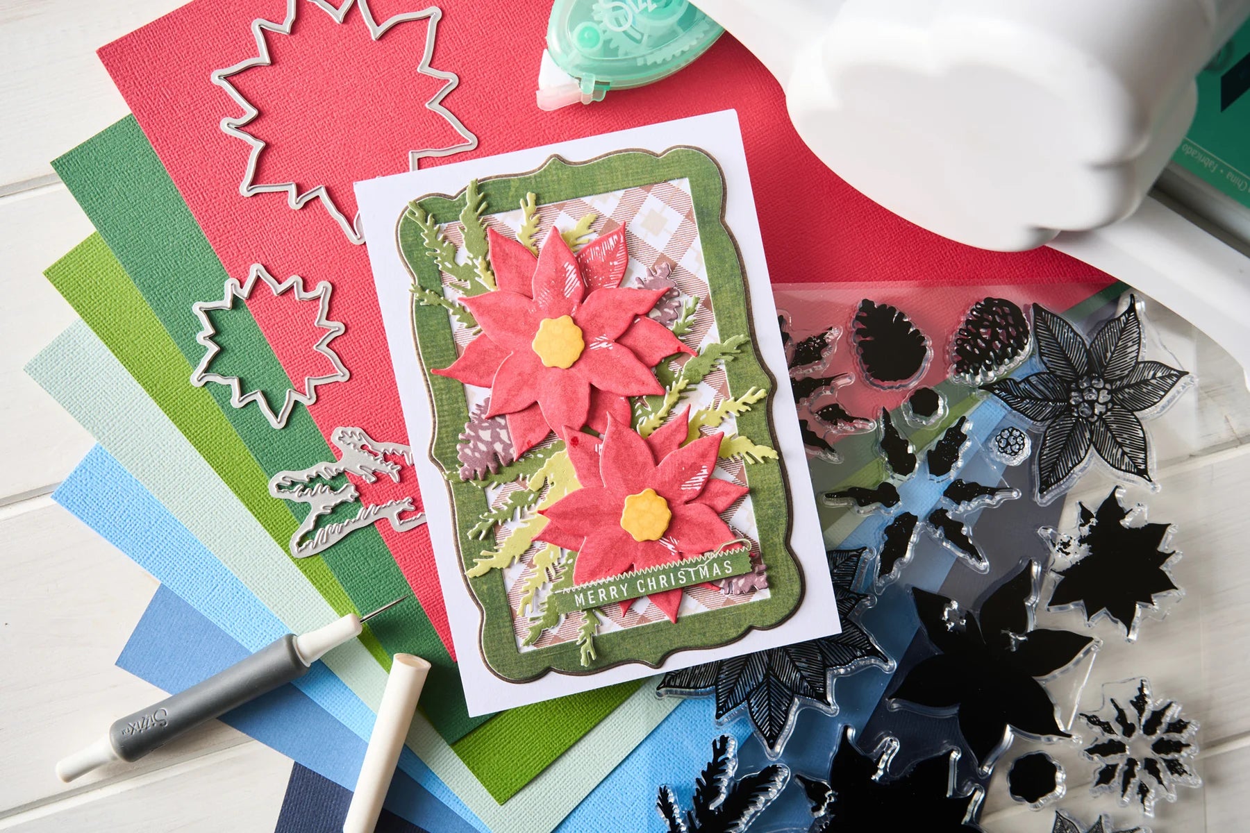 Sizzix Clear Stamps Set 16PK w/7PK Framelits - Poinsettia Trio by 49 and Market