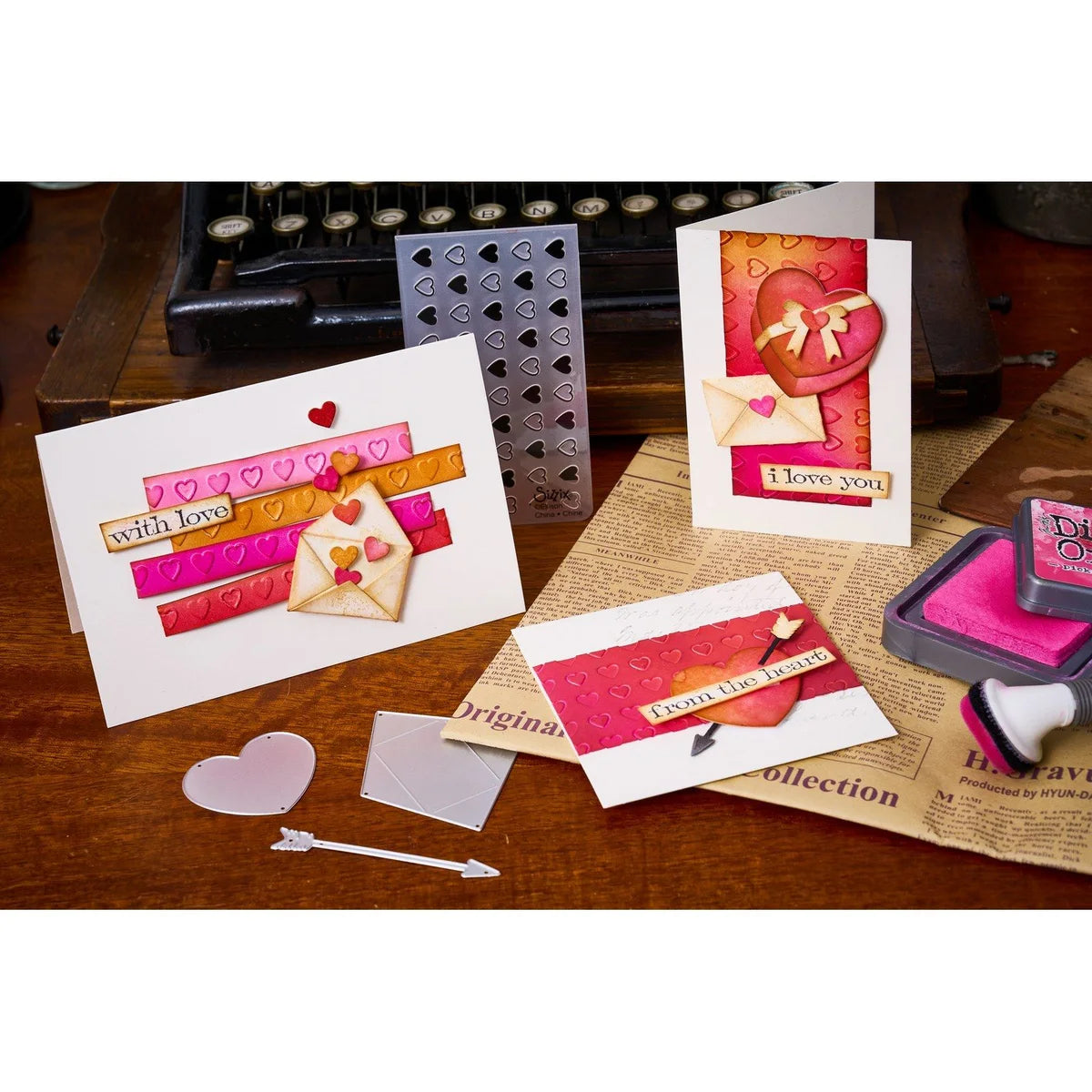 Sizzix 2-D Texture Fades Embossing Folder w/8PK Thinlits Set - Vault Side-Order Love Notes by Tim Holtz - 666860