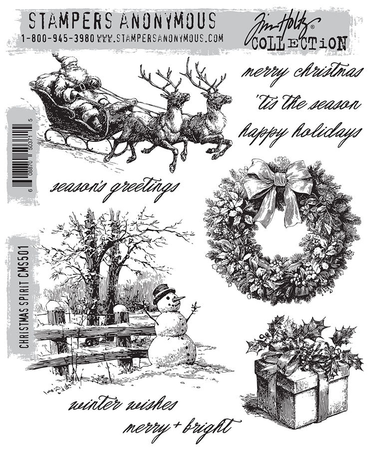 Stampers Anonymous - Tim Holtz Christmas Spirit Cling Stamps - CMS501