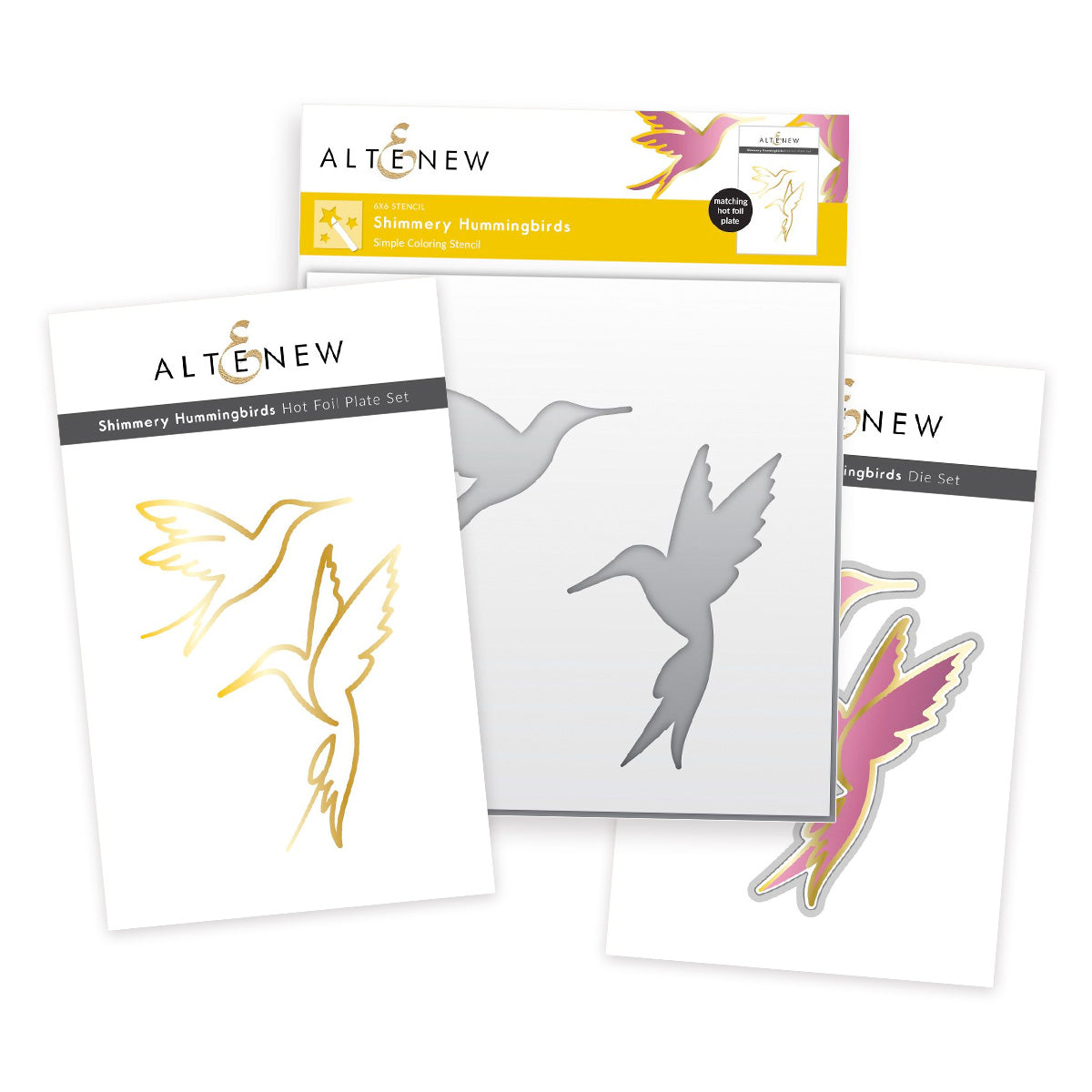 Shimmery Hummingbirds - Hot Foil Plate, Stencil & Die Bundle