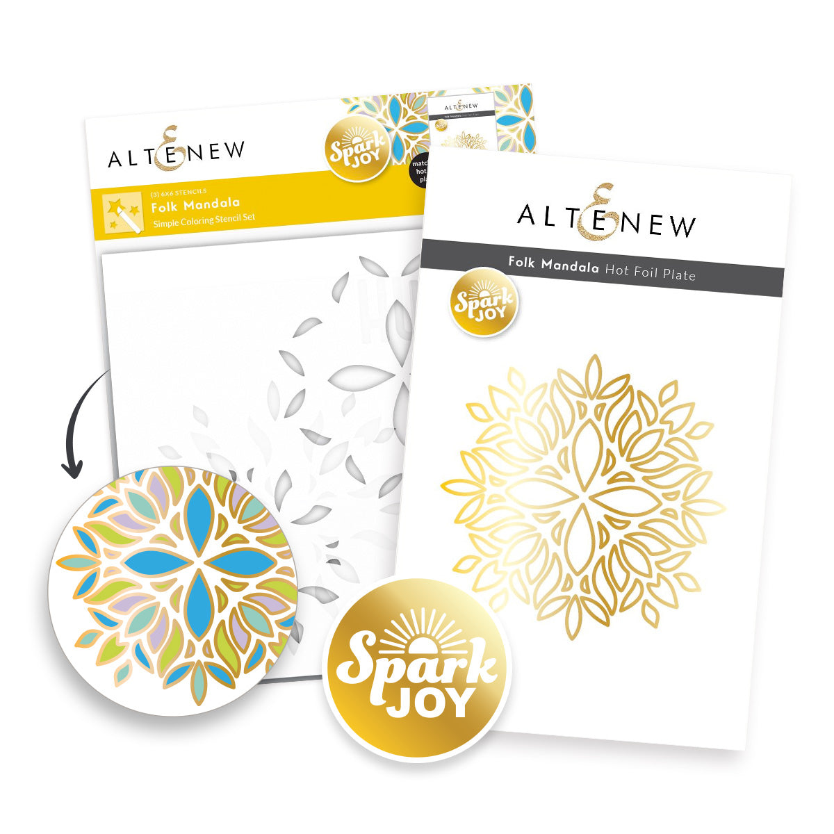 Spark Joy Folk Mandala Hot Foil Plate & Stencil Bundle
