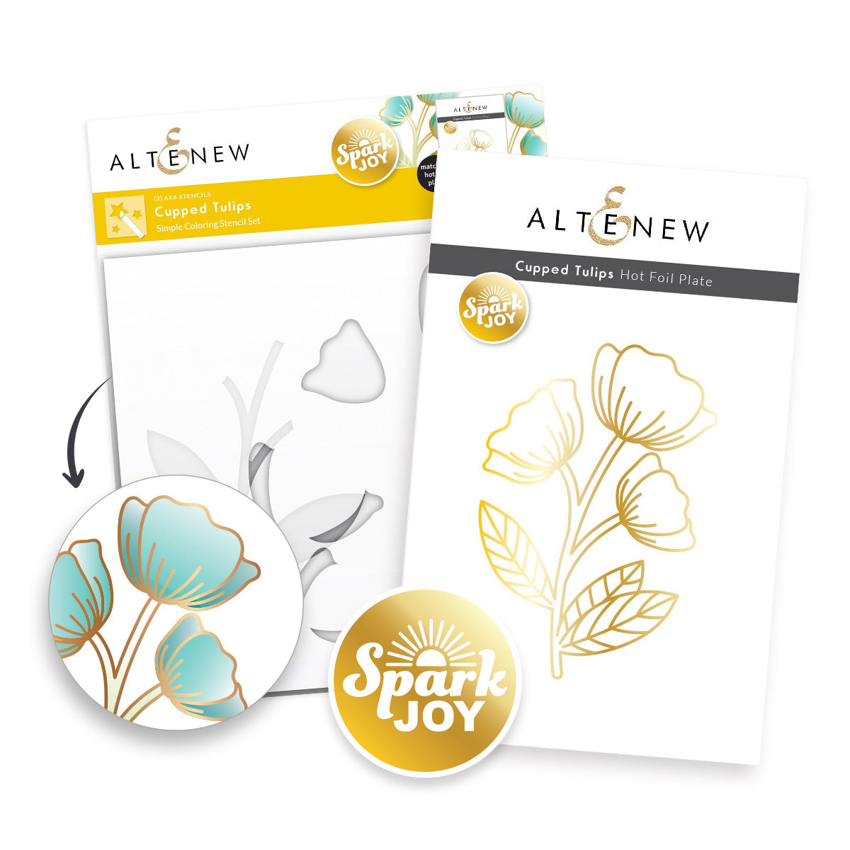 Spark Joy Cupped Tulips - Hot Foil Plate & Stencil Bundle