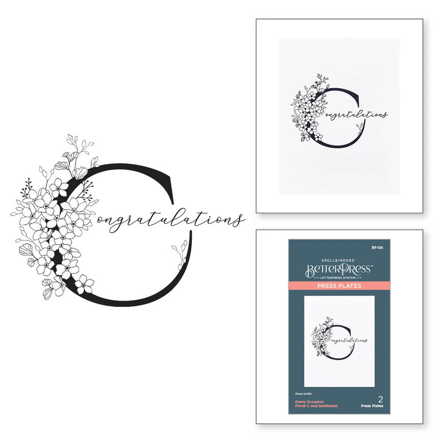 Floral C and Sentiment Press Plate from the Every Occasion Floral Alphabet Collection