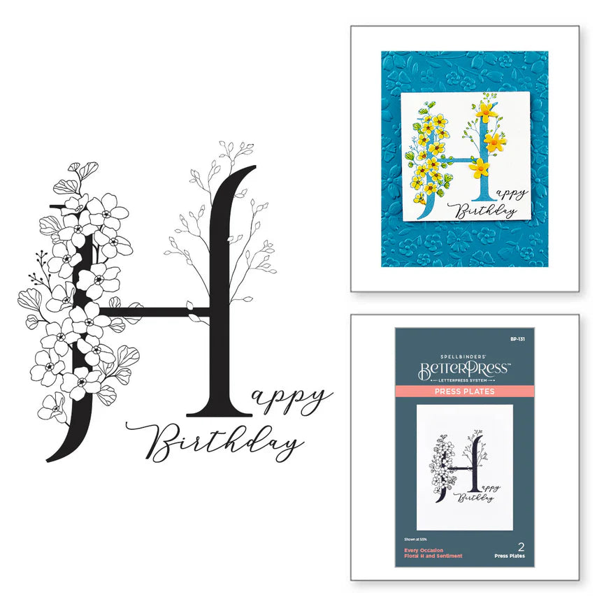 Floral H and Sentiment Press Plate from the Every Occasion Floral Alphabet Collection