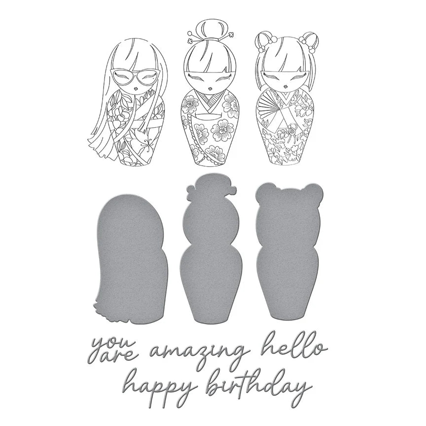 Kokeshi Dolls BetterPress Plate & Die Set from the Spring in Kyoto Collection by Alex Syberia Designs