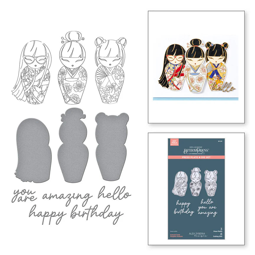 Kokeshi Dolls BetterPress Plate & Die Set from the Spring in Kyoto Collection by Alex Syberia Designs