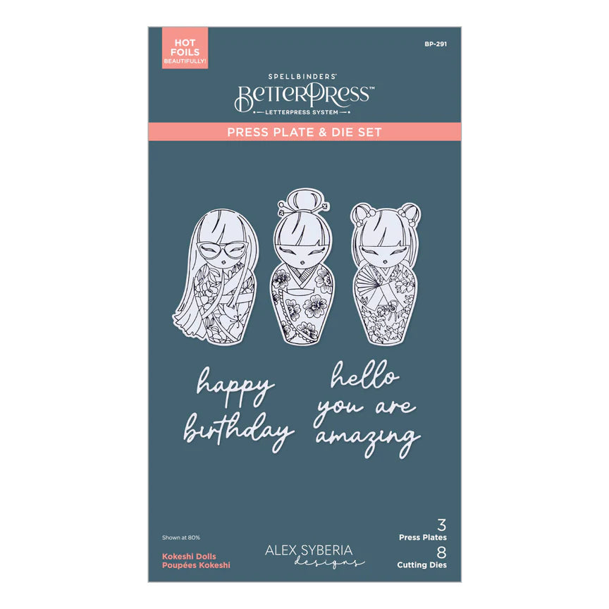 Kokeshi Dolls BetterPress Plate & Die Set from the Spring in Kyoto Collection by Alex Syberia Designs