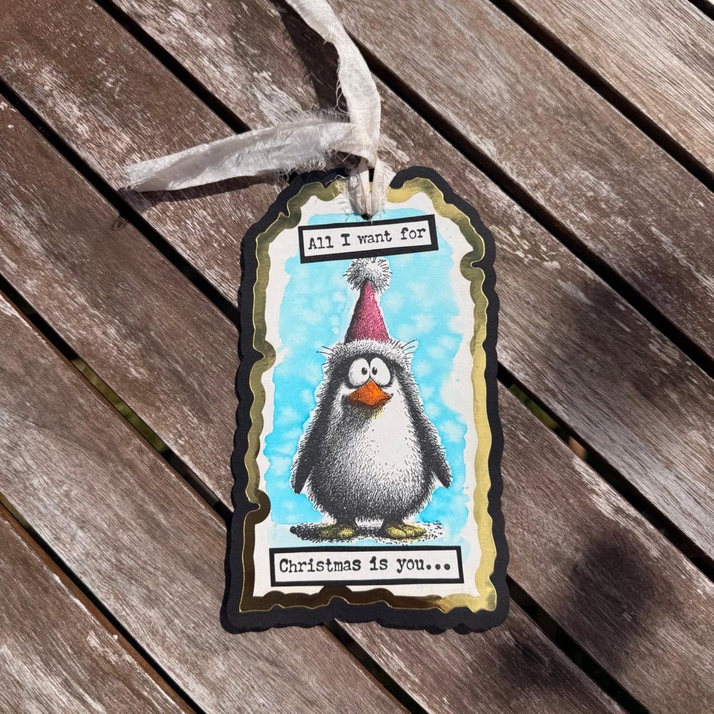 IndigoBlu - Cheery Penguin A6 Red Rubber Stamp - IND1579