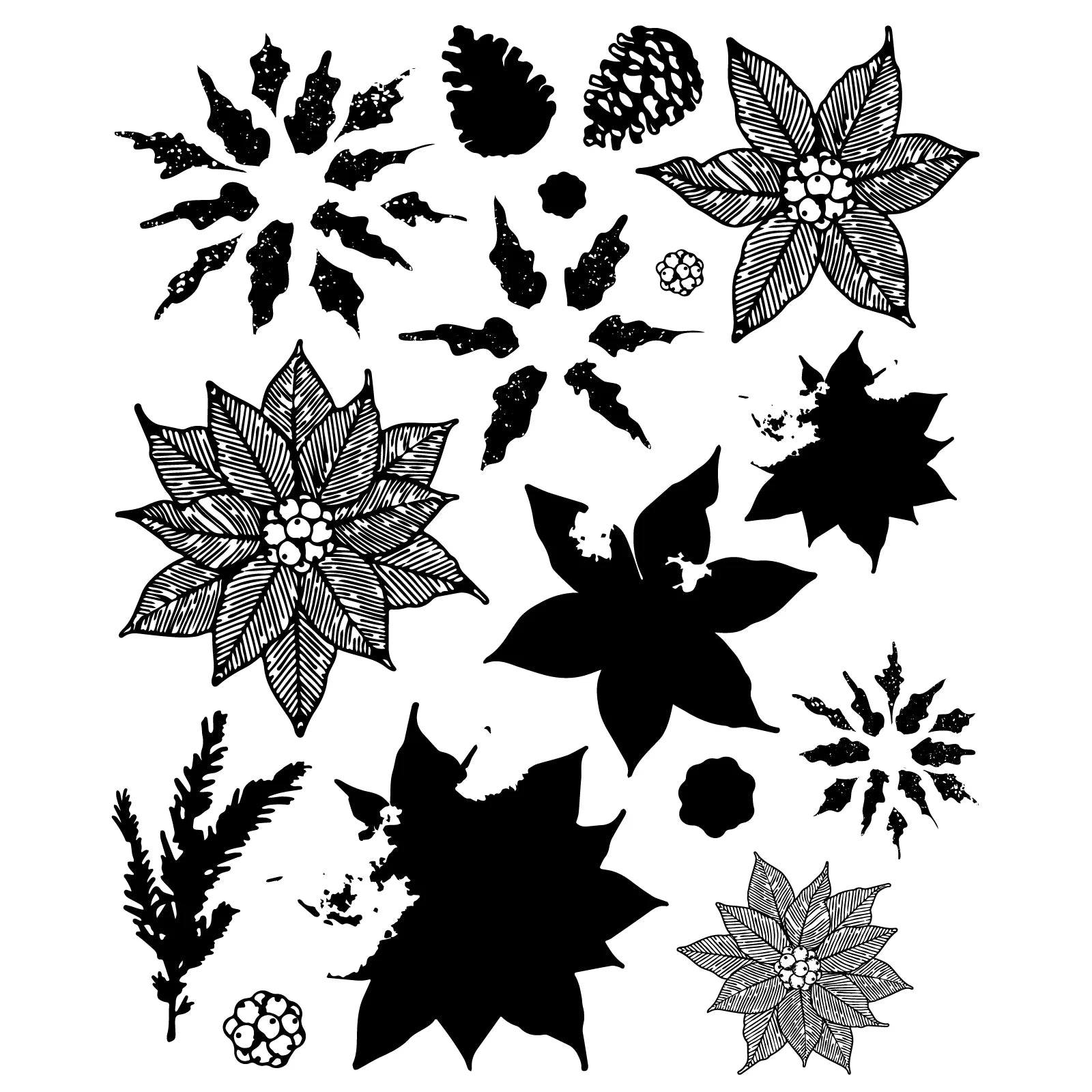 Sizzix Clear Stamps Set 16PK w/7PK Framelits - Poinsettia Trio by 49 and Market