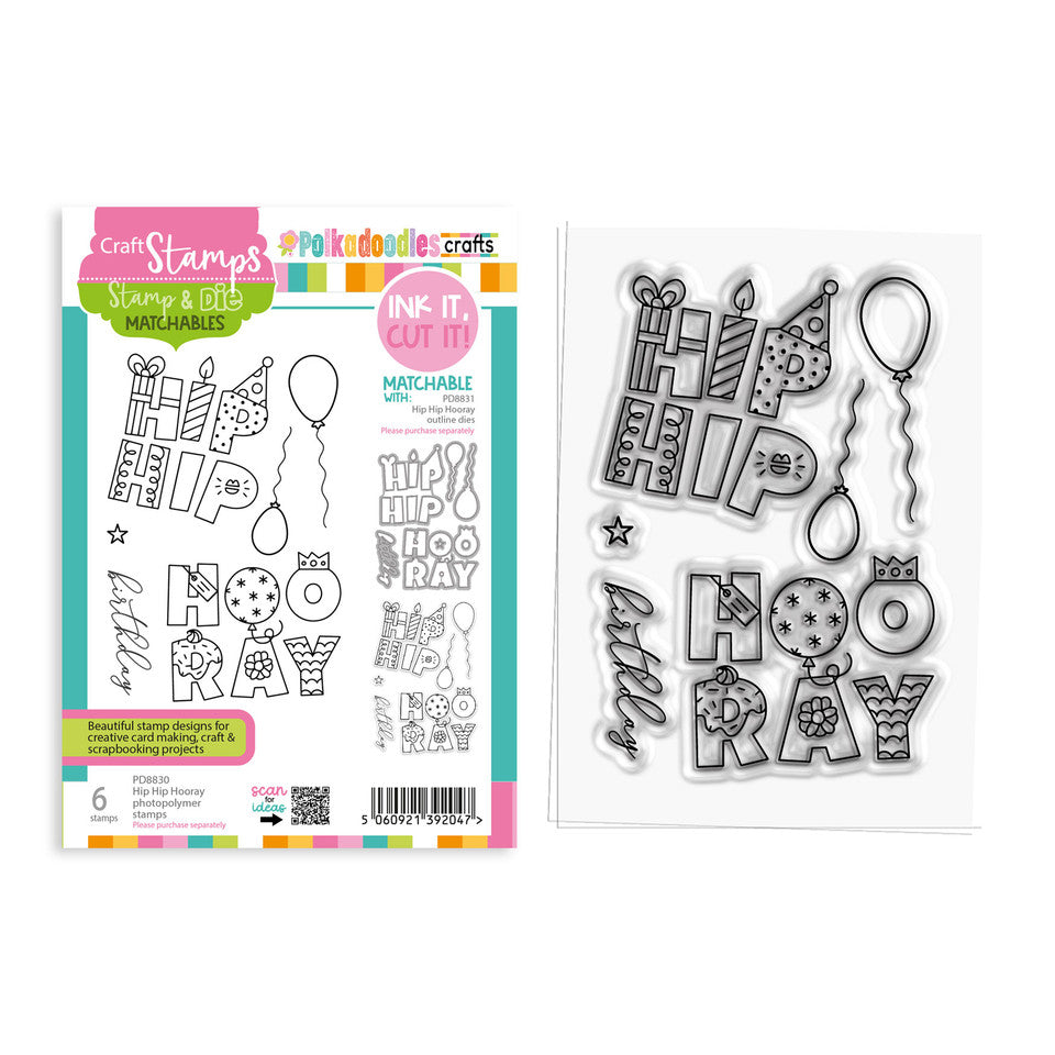 Hip Hip Hooray - birthday celebration outline stamps