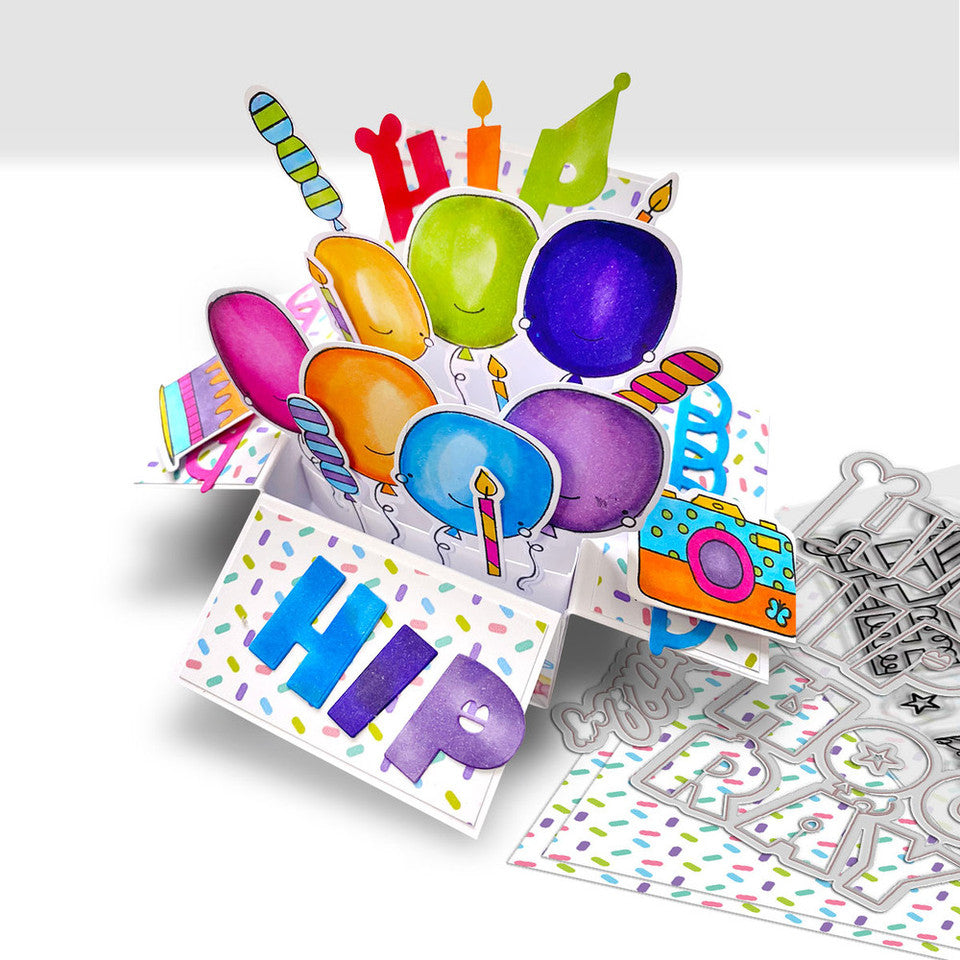 Hip Hip Hooray - birthday celebration outline cutting dies