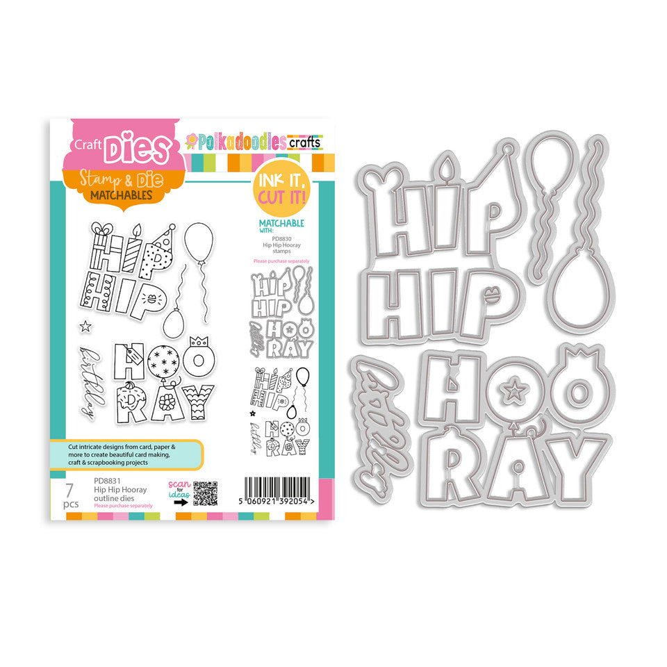 Hip Hip Hooray - birthday celebration outline cutting dies