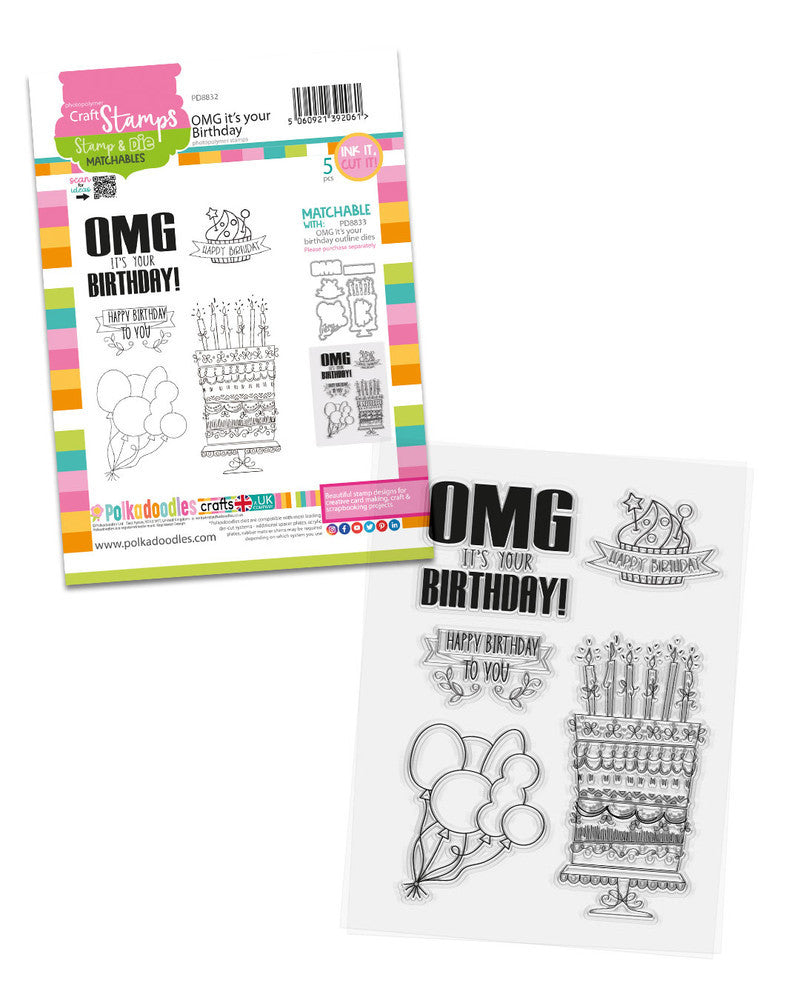 OMG Birthday Matchables photopolymer stamps A6/4x6"