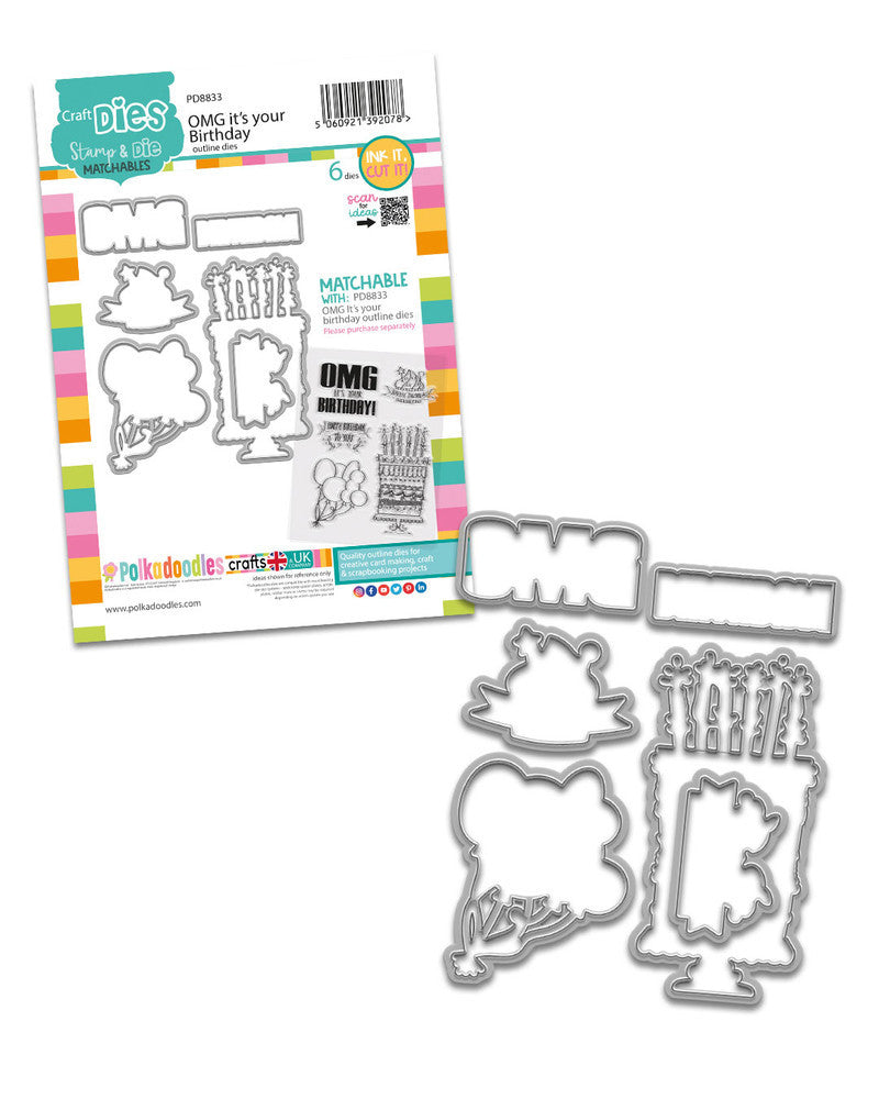 OMG Birthday Matchables outline dies A6/4x6"