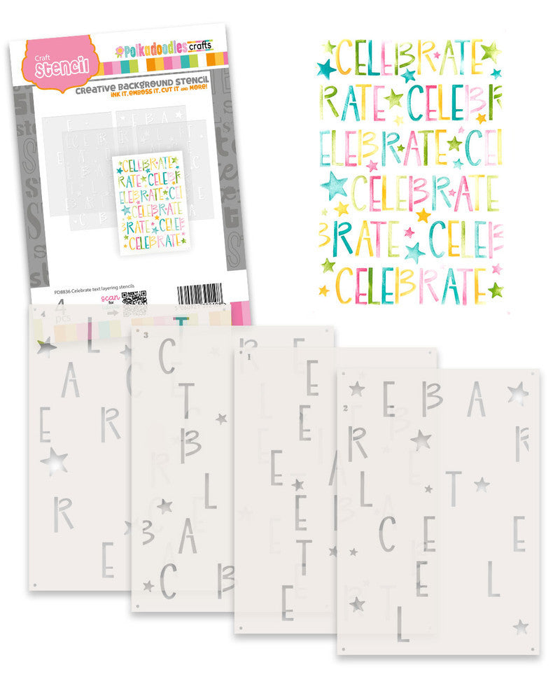 Celebrate 4 x Layering Stencils A5/6 x 8"