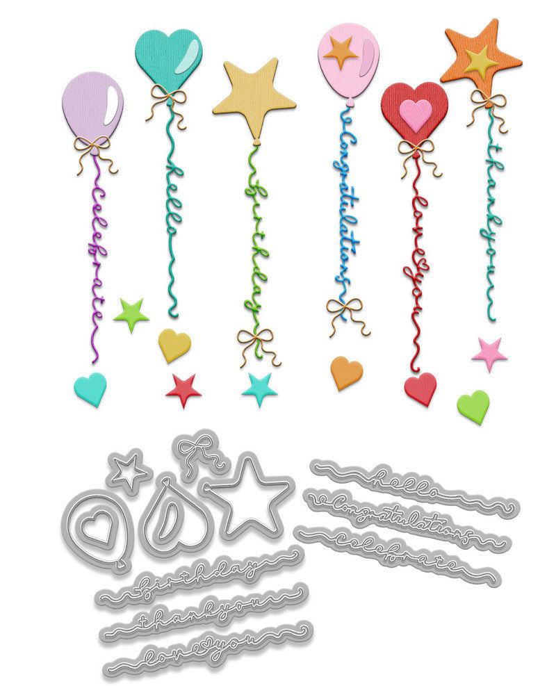 Celebration Text/Balloon Cutting Dies – A6 / 4 x 6"