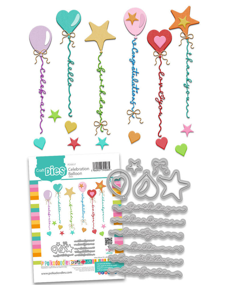 Celebration Text/Balloon Cutting Dies – A6 / 4 x 6"