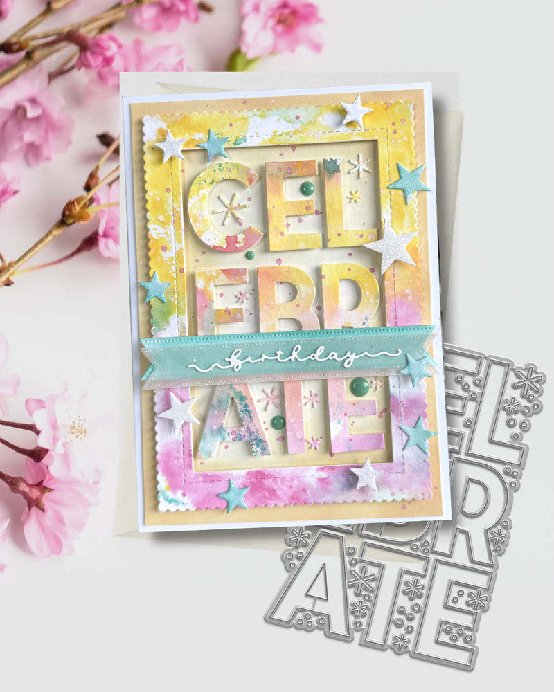 Celebrate Text/Shaker In/out Sentiment Die A6/4x6"