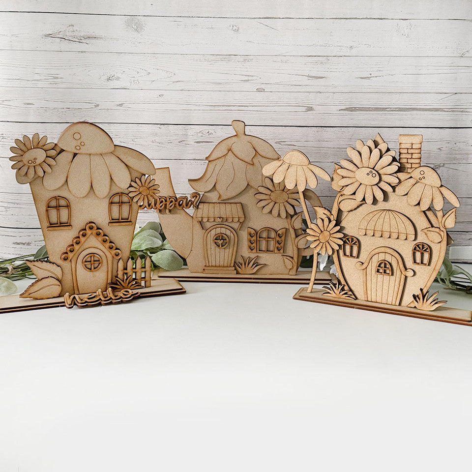 Daisy Dwellings - 3 Freestanding Fairy Houses