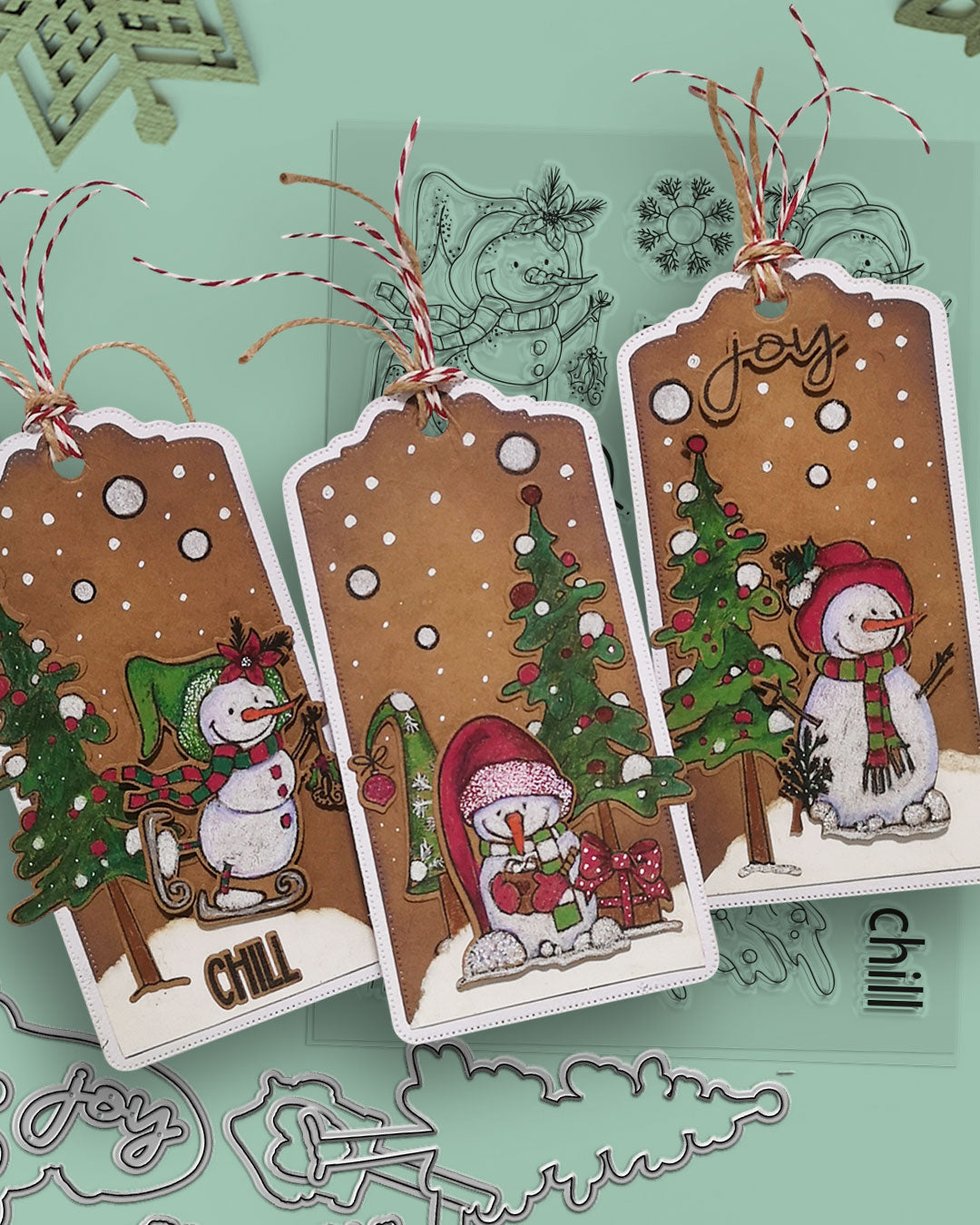 Ho Ho Ho Snowmen Christmas Holiday Stamp & Die Bundle