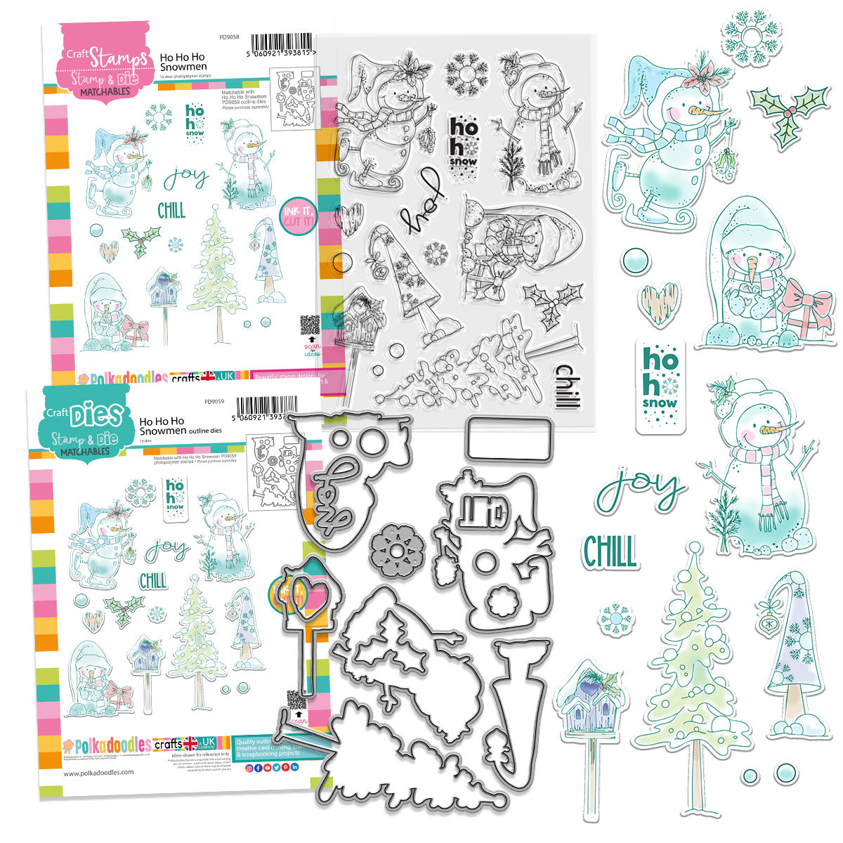 Ho Ho Ho Snowmen Christmas Holiday Stamp & Die Bundle