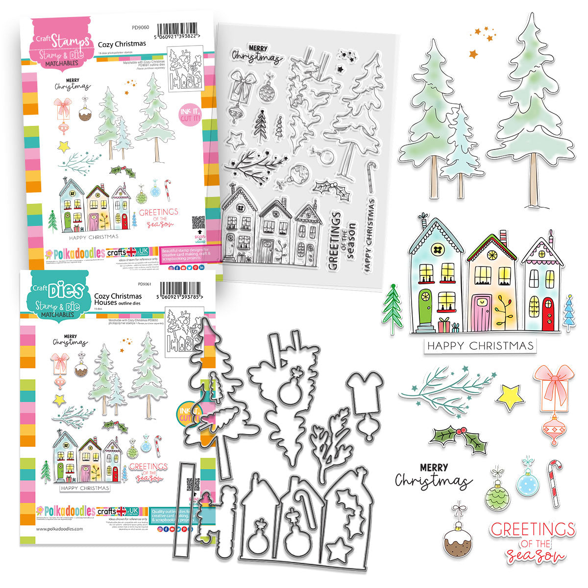 Cozy Christmas Holiday Scandi Houses Stamp & Die Bundle