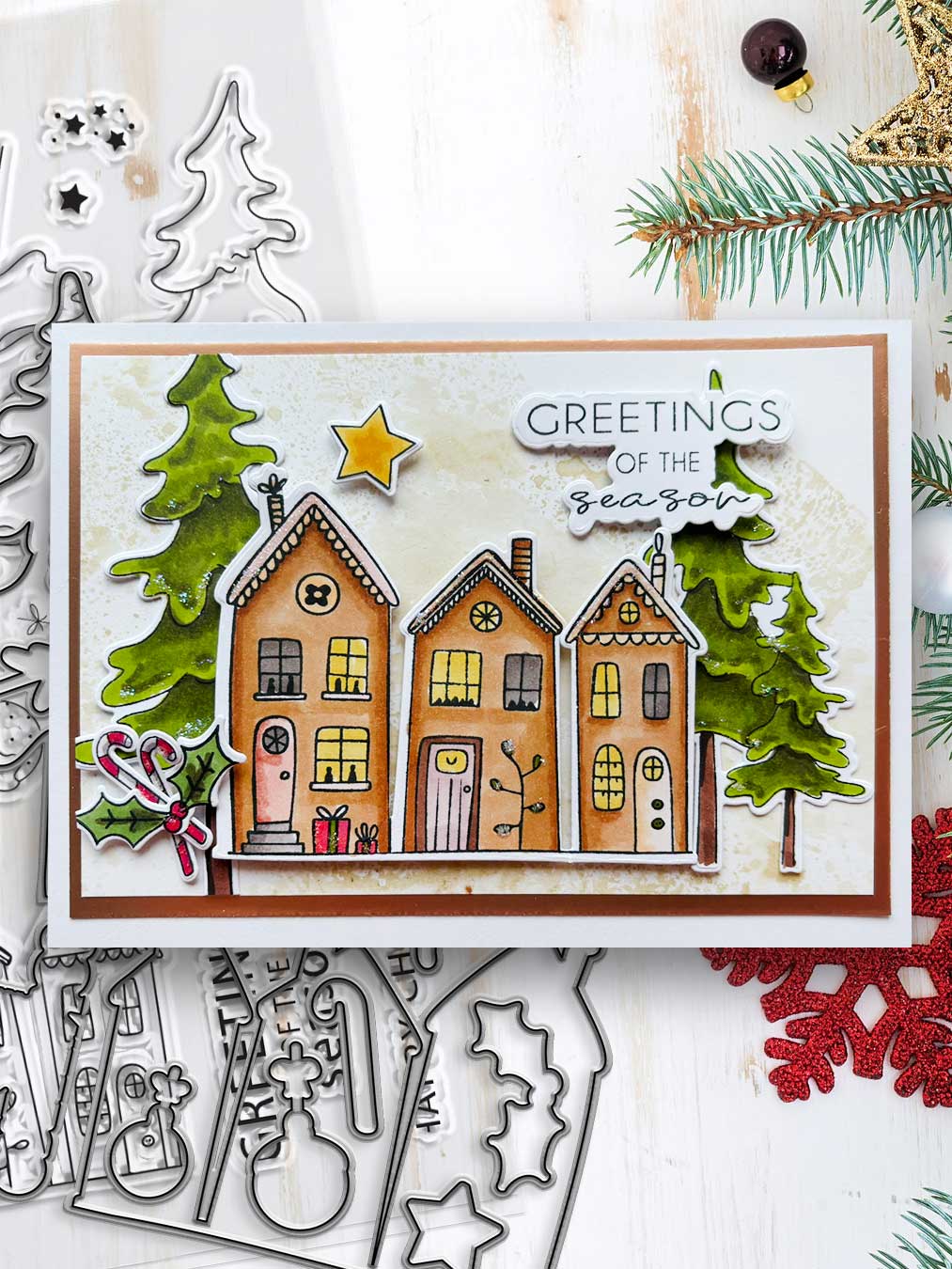 Cozy Christmas Holiday Scandi Houses Stamp & Die Bundle