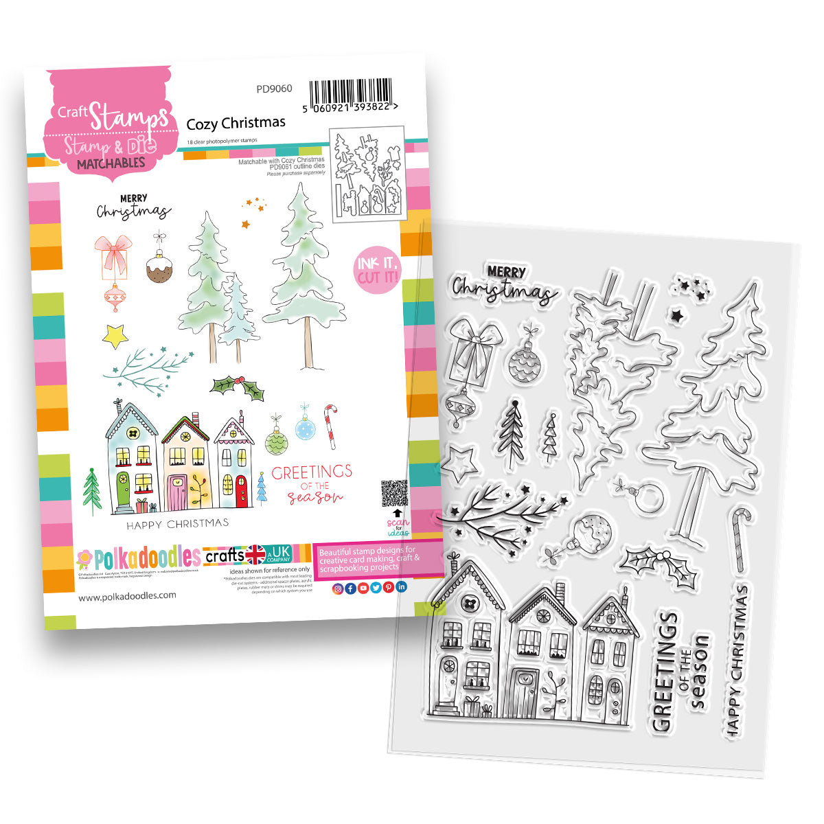 Cozy Christmas Holiday Scandi Houses - Clear Craft Stamp Set