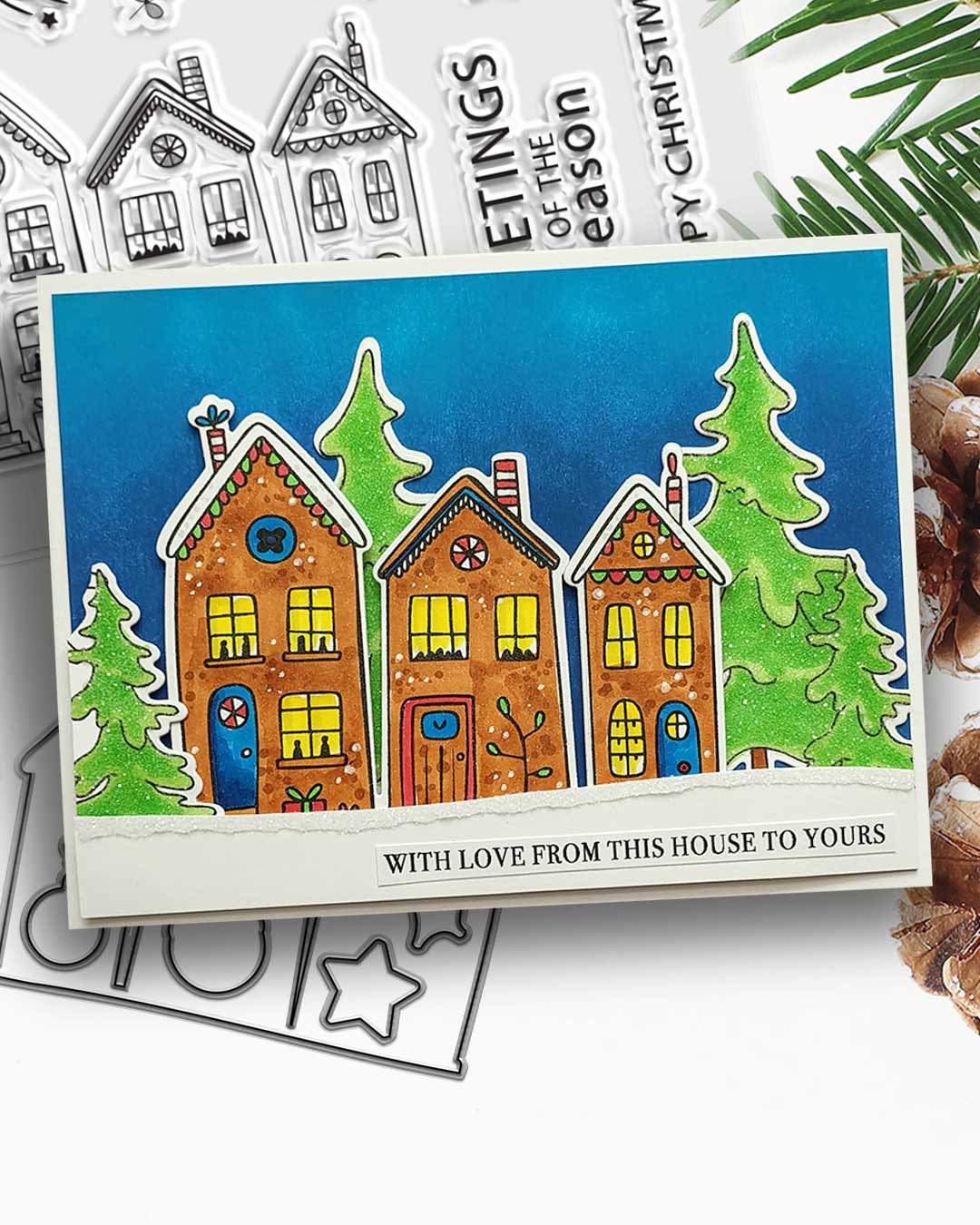 Cozy Christmas Holiday Scandi Houses - Clear Craft Stamp Set