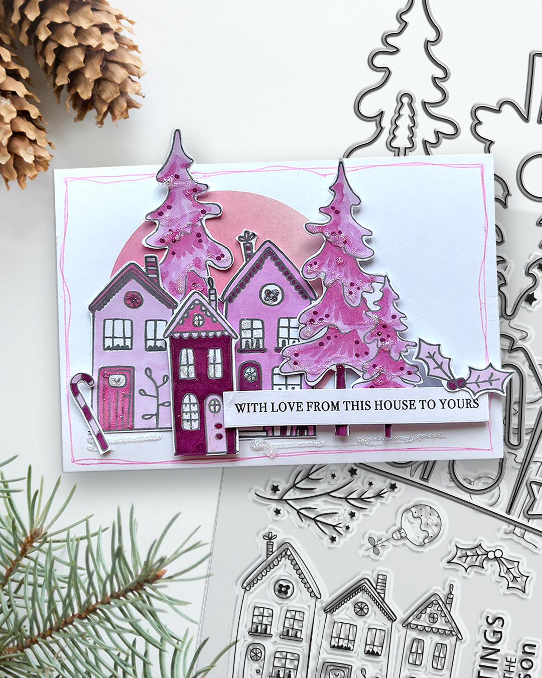 Cozy Christmas Holiday Scandi Houses - Clear Craft Stamp Set