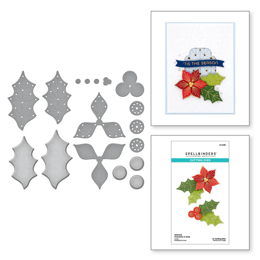 Stitched Poinsettia & Holly Etched Dies - Stitched for Christmas Collection