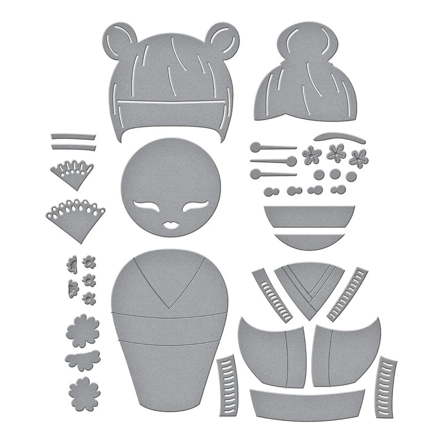 Kokeshi Dolls Etched Dies from the Spring in Kyoto Collection by Alex Syberia Designs