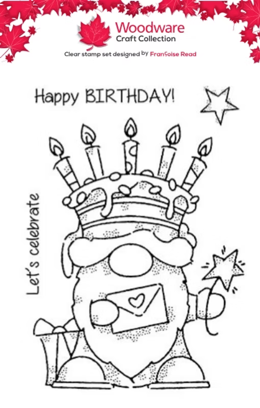 Woodware Birthday Cake Gnome A6 Clear Stamp Set by Françoise Read