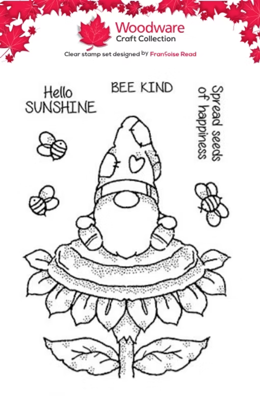Woodware Sunflower Gnome A6 Clear Stamp Set by Françoise Read