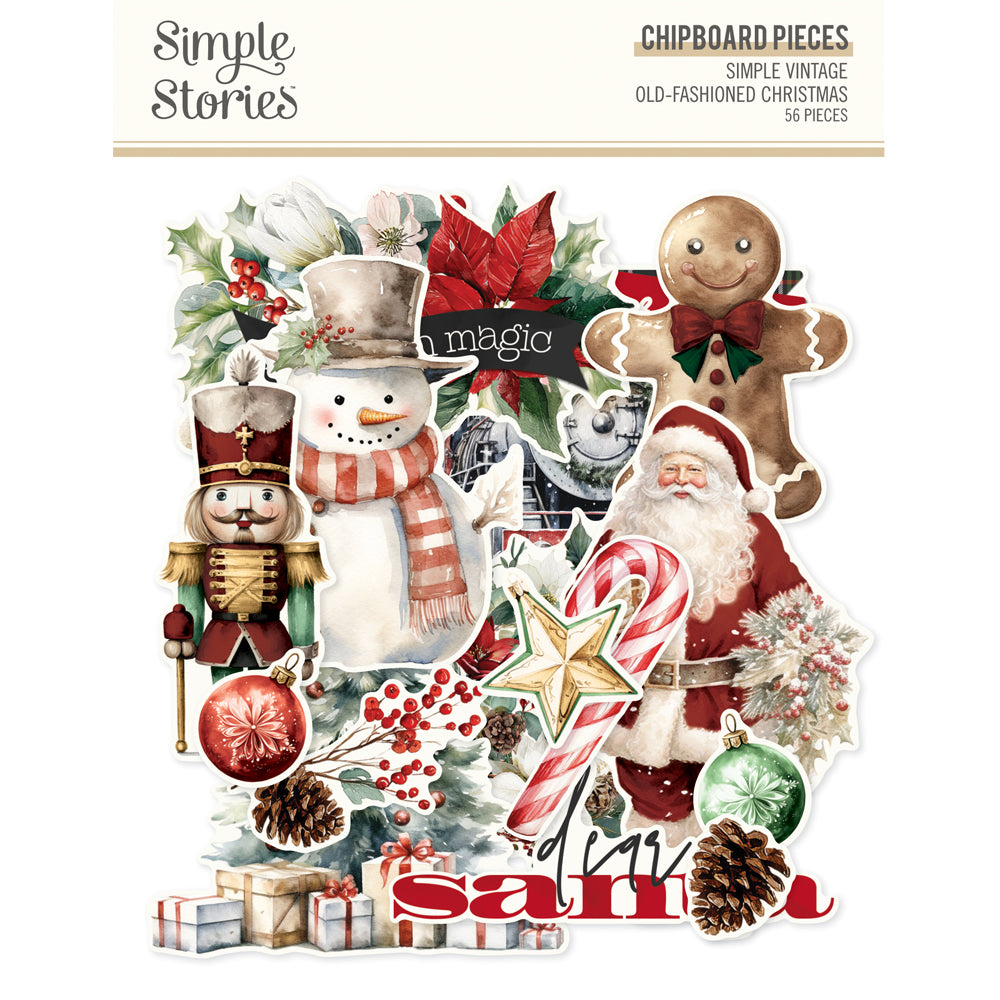 Simple Stories - Simple Vintage Old-Fashioned Christmas Chipboard Pieces - 27625