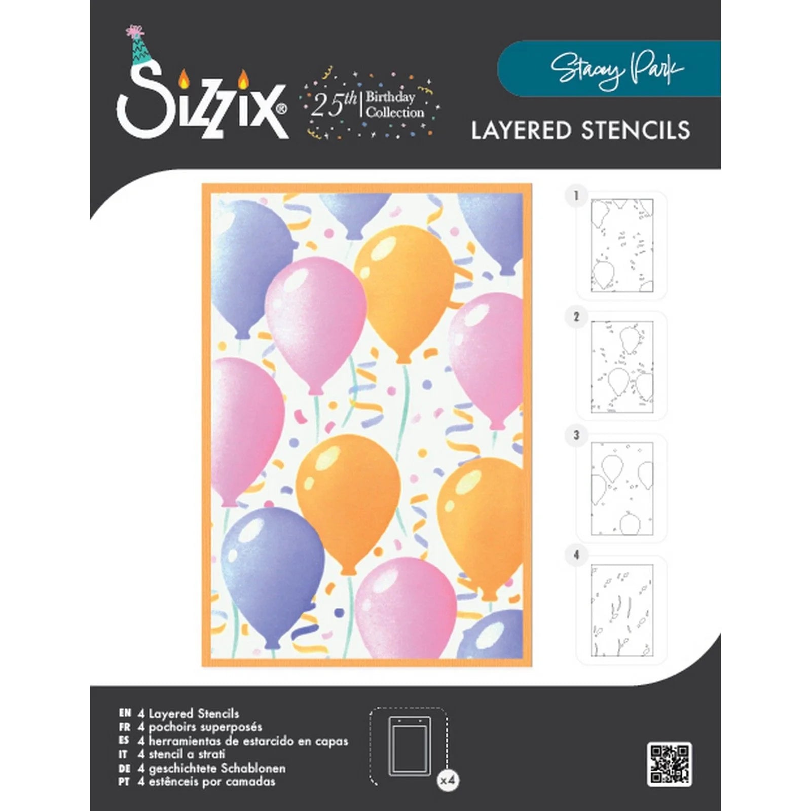 Sizzix - Birthday Balloons by Stacey Park A6 Stencil 4PK - 667133