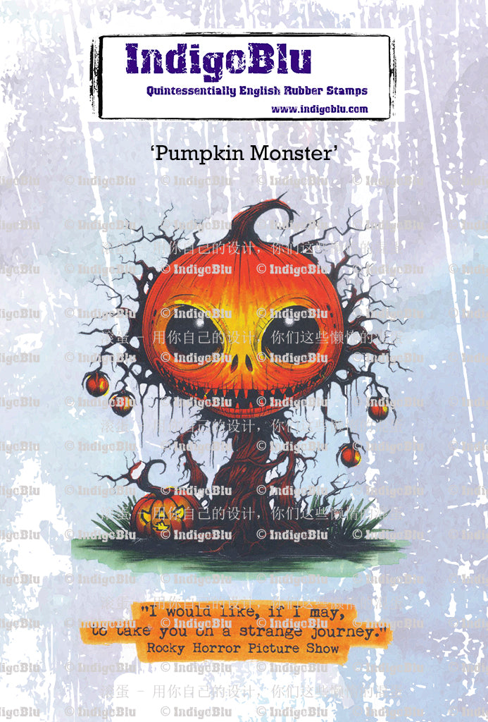 IndigoBlu - Pumpkin Monster A6 Red Rubber Stamp - IND1187