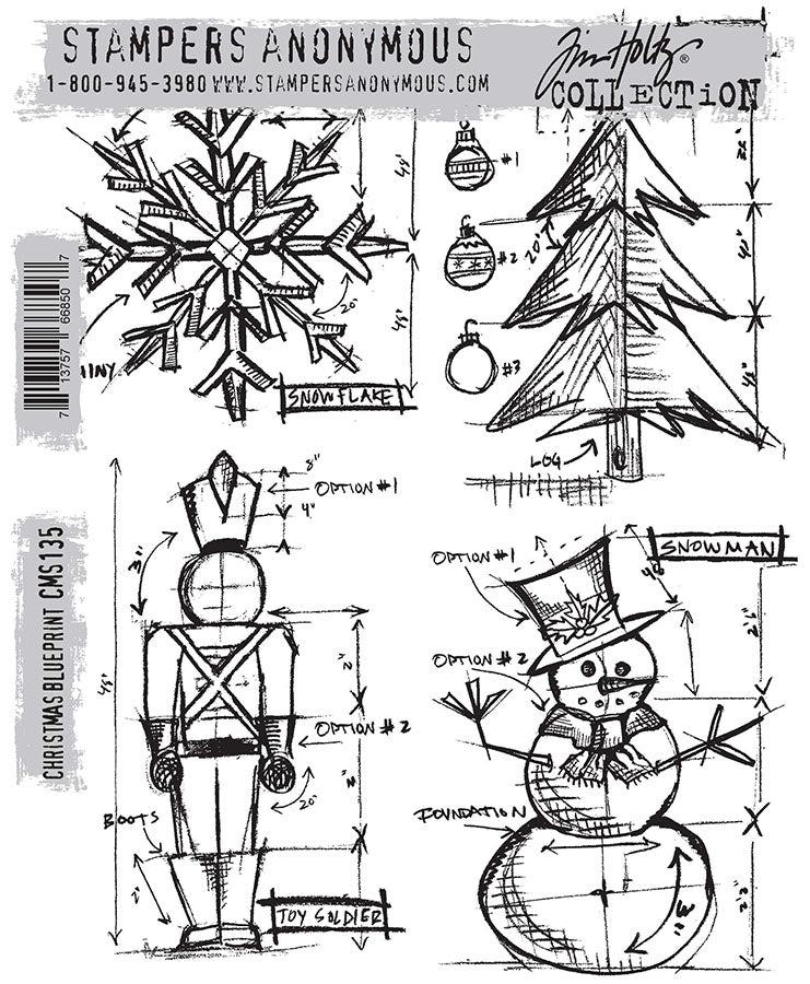 Tim Holtz - Stampers Anonymous Cling Stamps - Christmas Blueprint