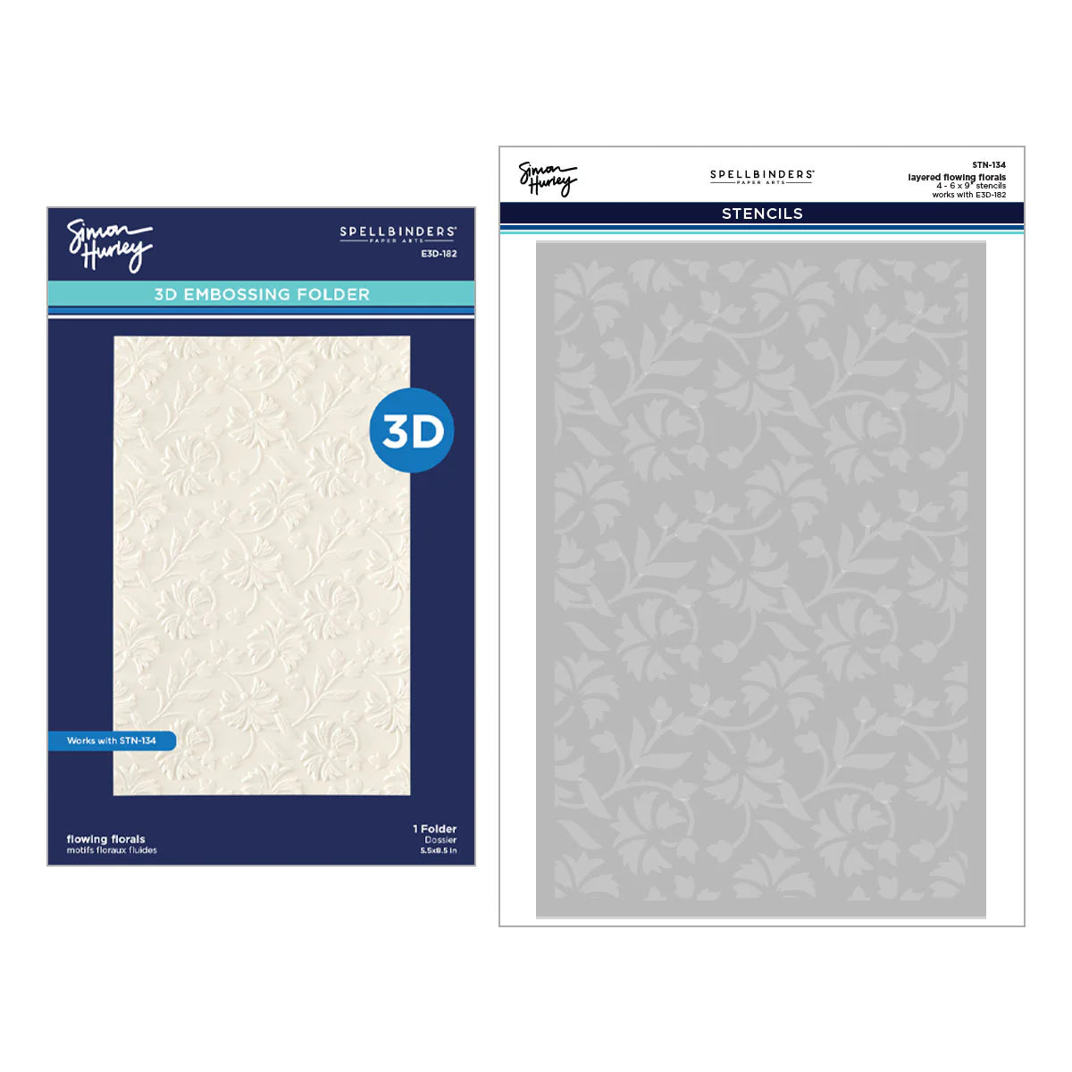 Spellbinders - Flowing Florals 3D Embossing Folder and Stencil Bundle by Simon Hurley - BD-1105