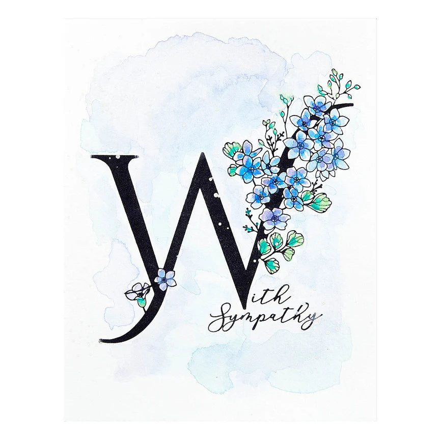 Floral W and Sentiment Press Plate from the Every Occasion Floral Alphabet Collection