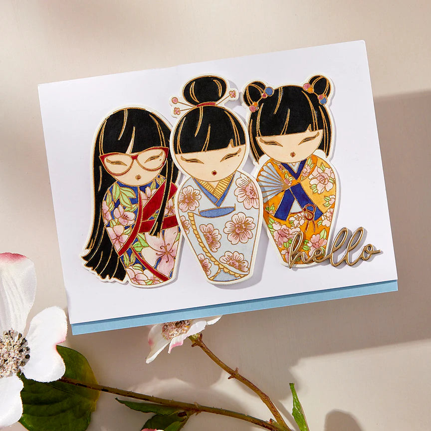 Kokeshi Dolls BetterPress Plate & Die Set from the Spring in Kyoto Collection by Alex Syberia Designs