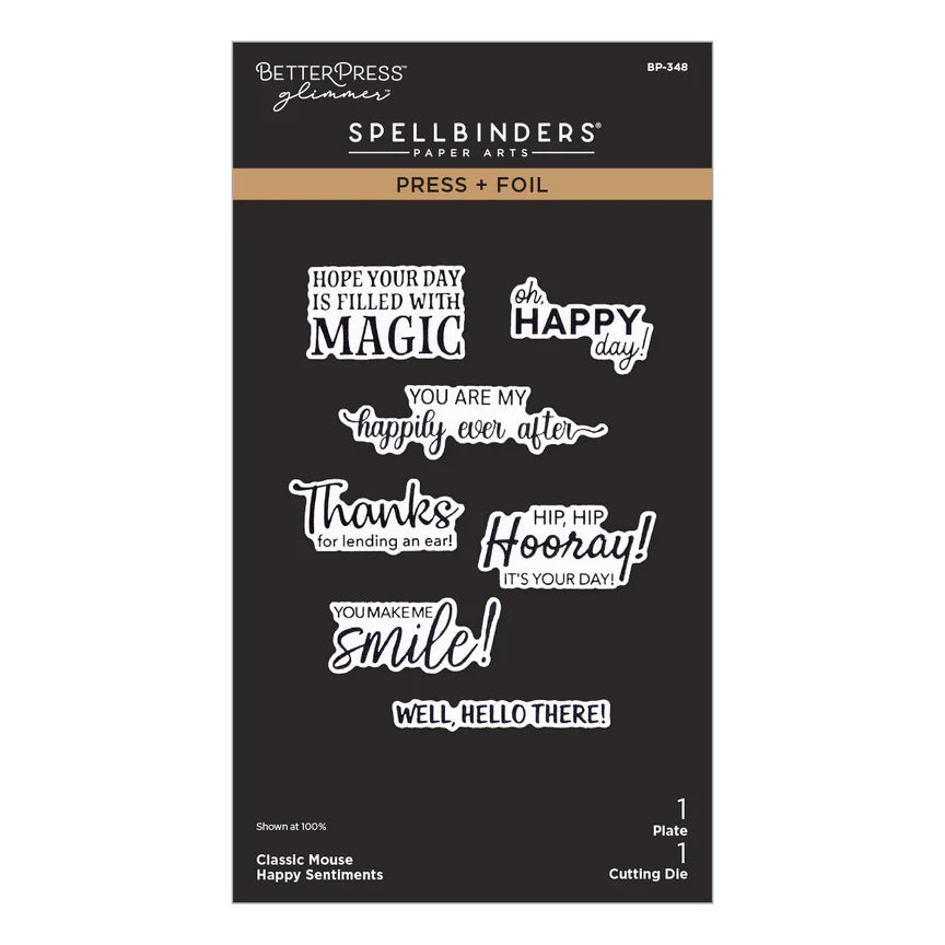 Classic Mouse Happy Sentiments Press + Foil Plate & Die Set