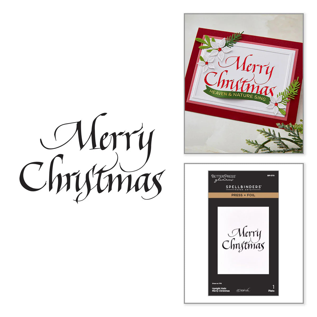 Spellbinders - Upright Italic Merry Christmas Press + Foil Plate by Paul Antonio - BP-370