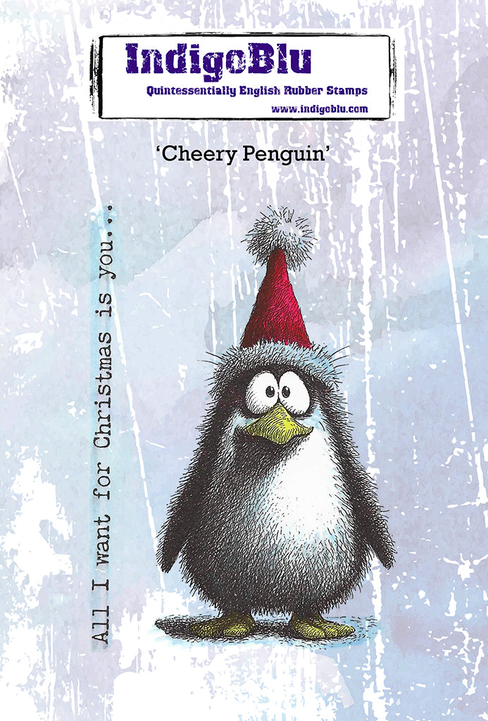 IndigoBlu - Cheery Penguin A6 Red Rubber Stamp - IND1579