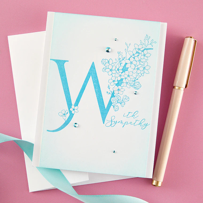 Floral W and Sentiment Press Plate from the Every Occasion Floral Alphabet Collection