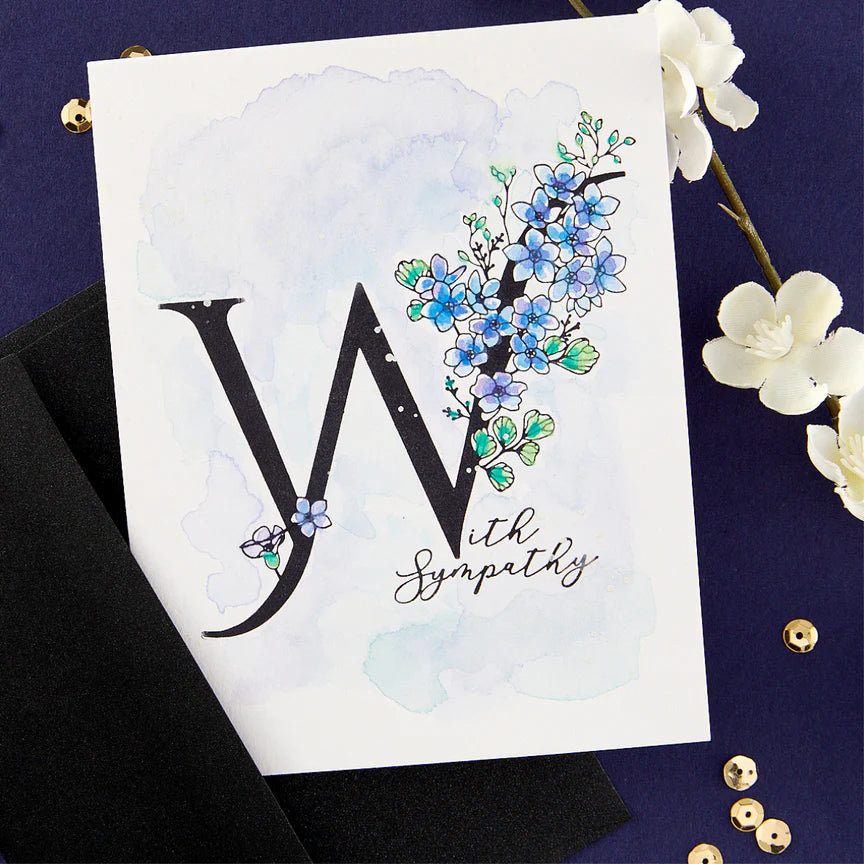 Floral W and Sentiment Press Plate from the Every Occasion Floral Alphabet Collection