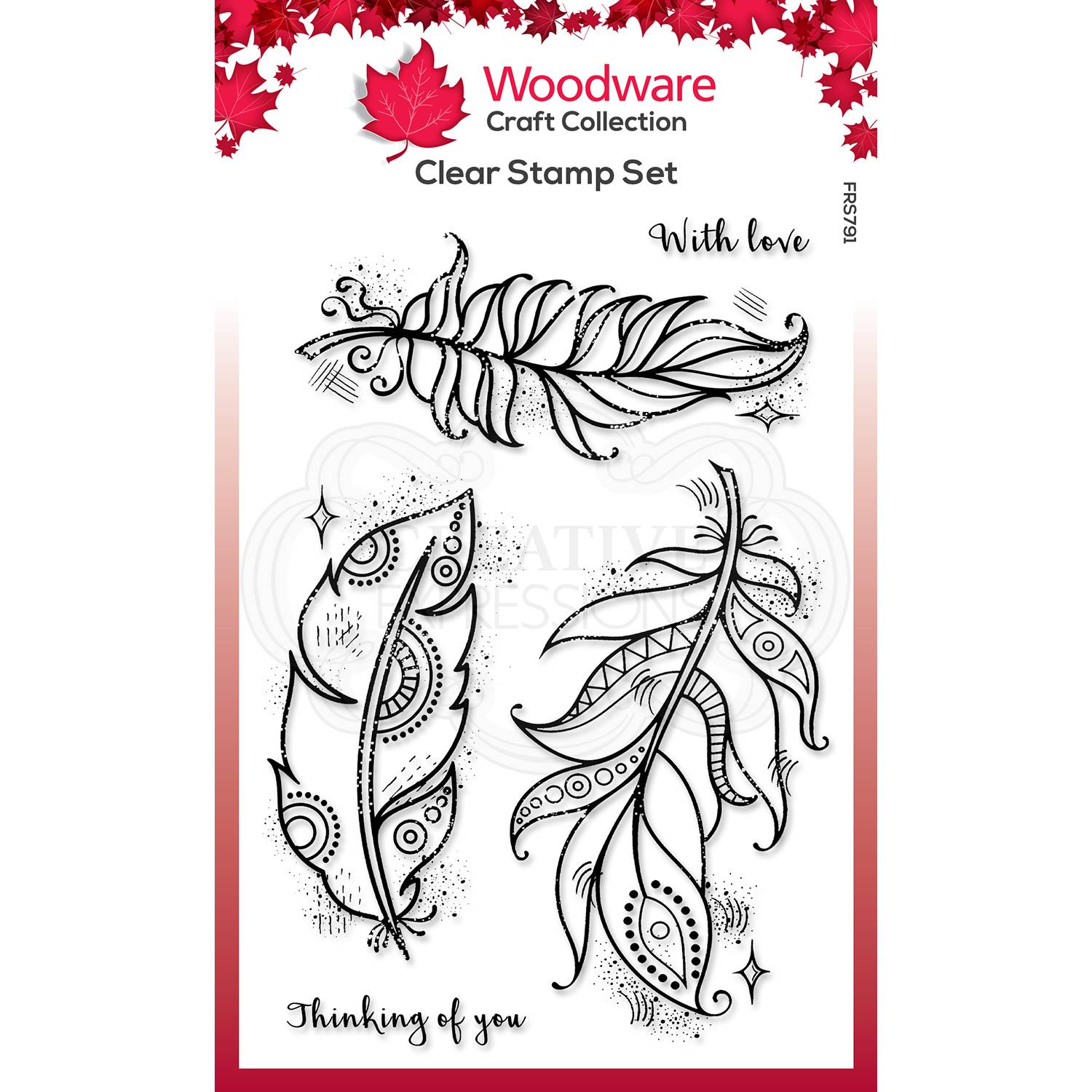 Woodware Clear Singles Boho Feathers 4 in x 6 in Stamp - SKU: FRS791