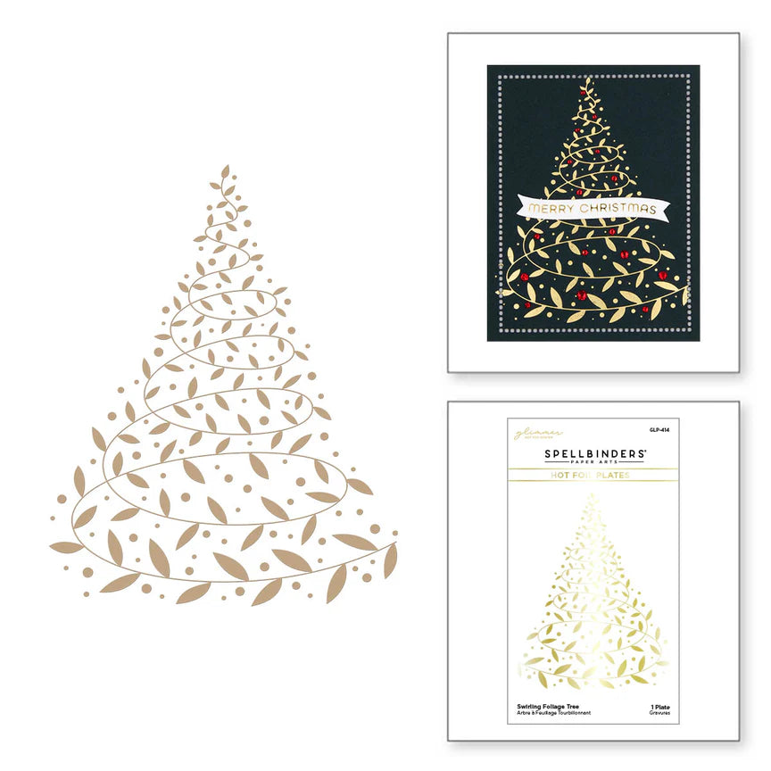 Swirling Foliage Tree Hot Foil Plate from the Glimmer for the Holidays Collection - GLP-414