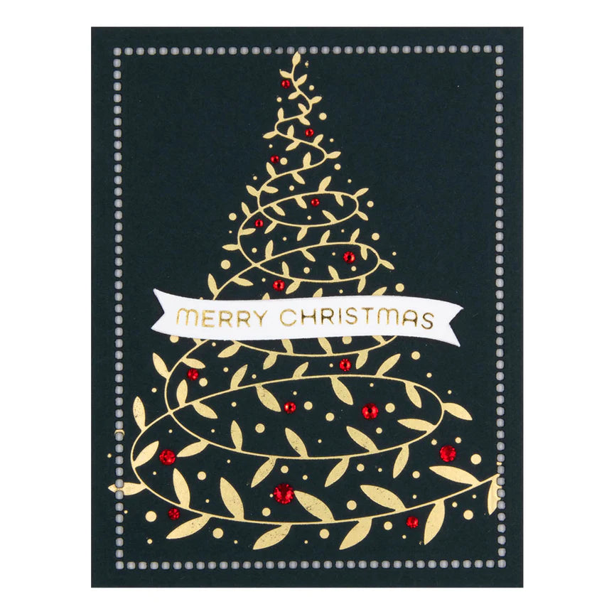 Swirling Foliage Tree Hot Foil Plate from the Glimmer for the Holidays Collection - GLP-414