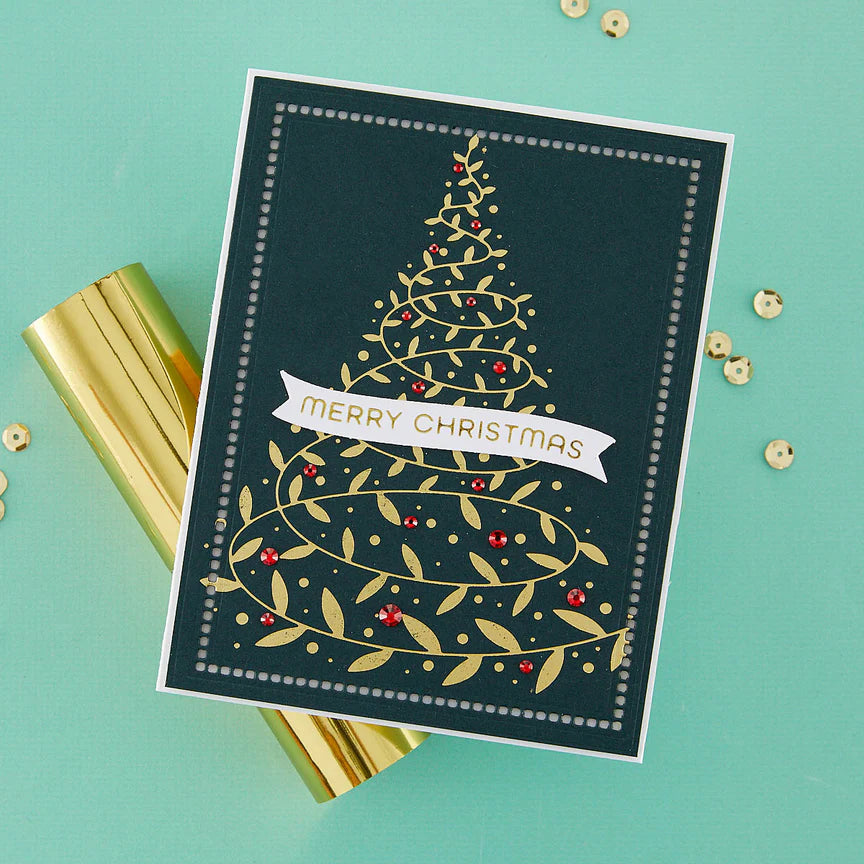 Swirling Foliage Tree Hot Foil Plate from the Glimmer for the Holidays Collection - GLP-414